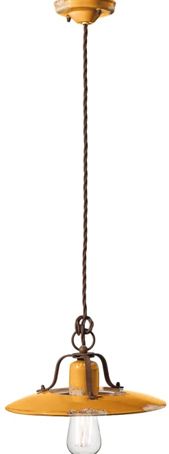 Ferroluce Hängelampe Keramik Metall E27 D: 30 cm rund Industrial* Wohnzimmerlampen|Keramiklampen