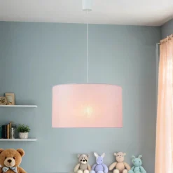 TK Lighting Hängelampe Kinder Baby Rosa Ø 40 cm rund Stoffschirm*Kinder Kinderzimmerlampen|Kinderlampen