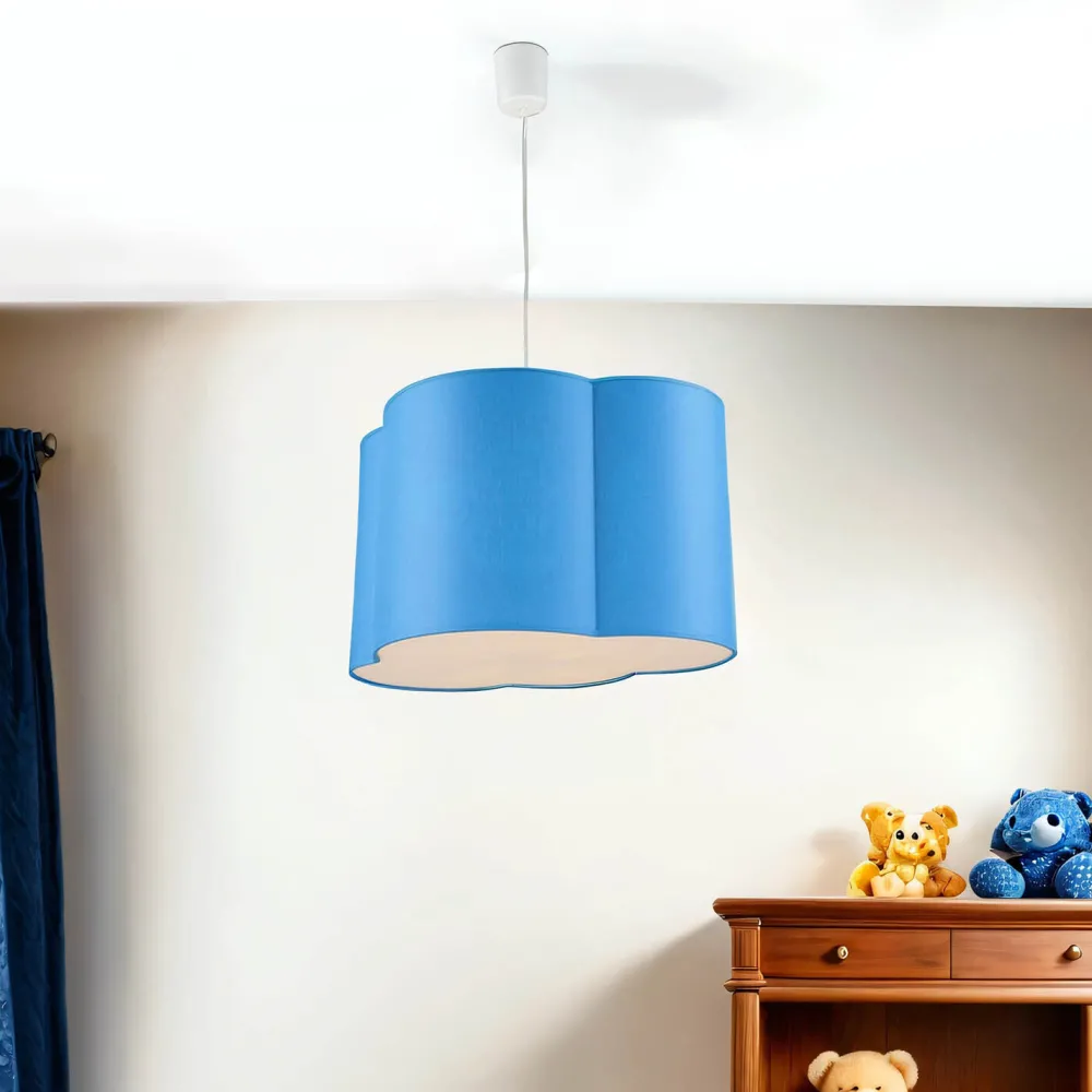 Sale TK Lighting Hängelampe Kinder Metall Stoff E27 Weiß Blau