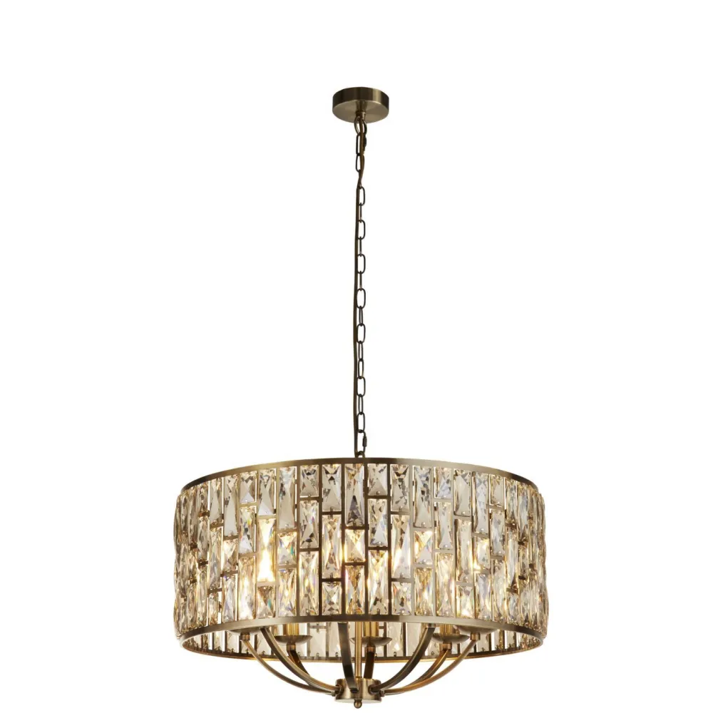 Searchlight Hängelampe Kristall Ø 64 cm rund Messing Antik Creme 8x E14