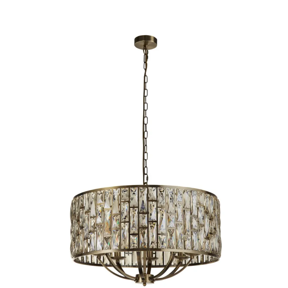 Searchlight Hängelampe Kristall Ø 64 cm rund Messing Antik Creme 8x E14