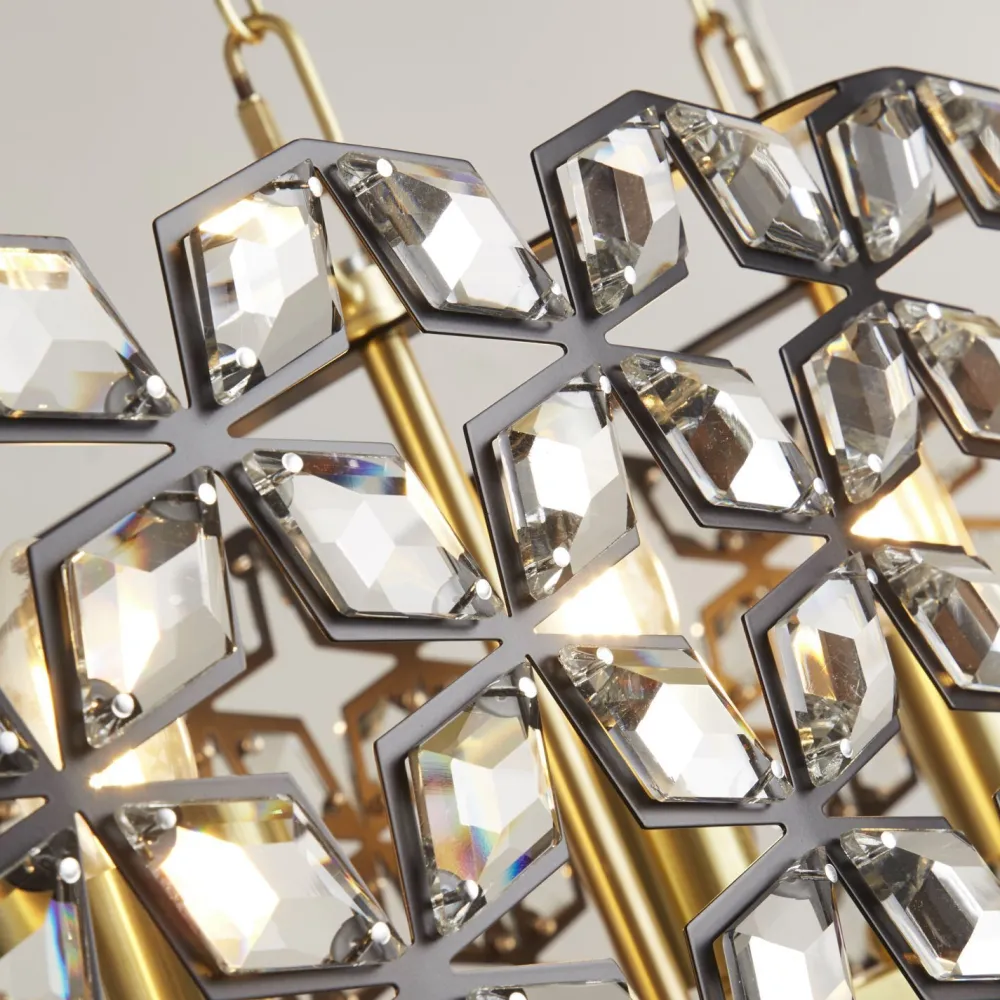 Searchlight Hängelampe Kristall groß B: 100 cm 6x E14 Messing Schwarz* Hängelampen|Esszimmer Lampen