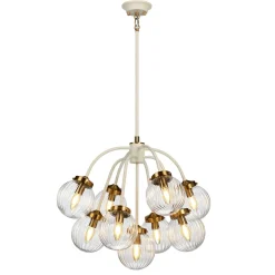 Elstead Hängelampe Kugel Schirm Glas Metall in Creme Messing* Kugellampen|Vintage Lampen