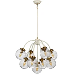 Elstead Hängelampe Kugel Schirm Glas Metall in Creme Messing* Kugellampen|Vintage Lampen