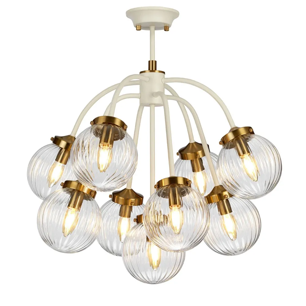 Elstead Hängelampe Kugel Schirm Glas Metall in Creme Messing* Kugellampen|Vintage Lampen