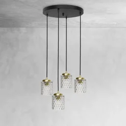 Giovanni Battista Hängelampe Messing Eisen Glas Ø 49 cm rund 4x E27 Esszimmer