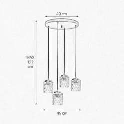 Giovanni Battista Hängelampe Messing Eisen Glas Ø 49 cm rund 4x E27 Esszimmer