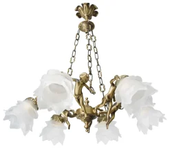 Giovanni Battista Hängelampe Messing 6-flmg in Bronze Putti* Hängelampen|Esszimmer Lampen