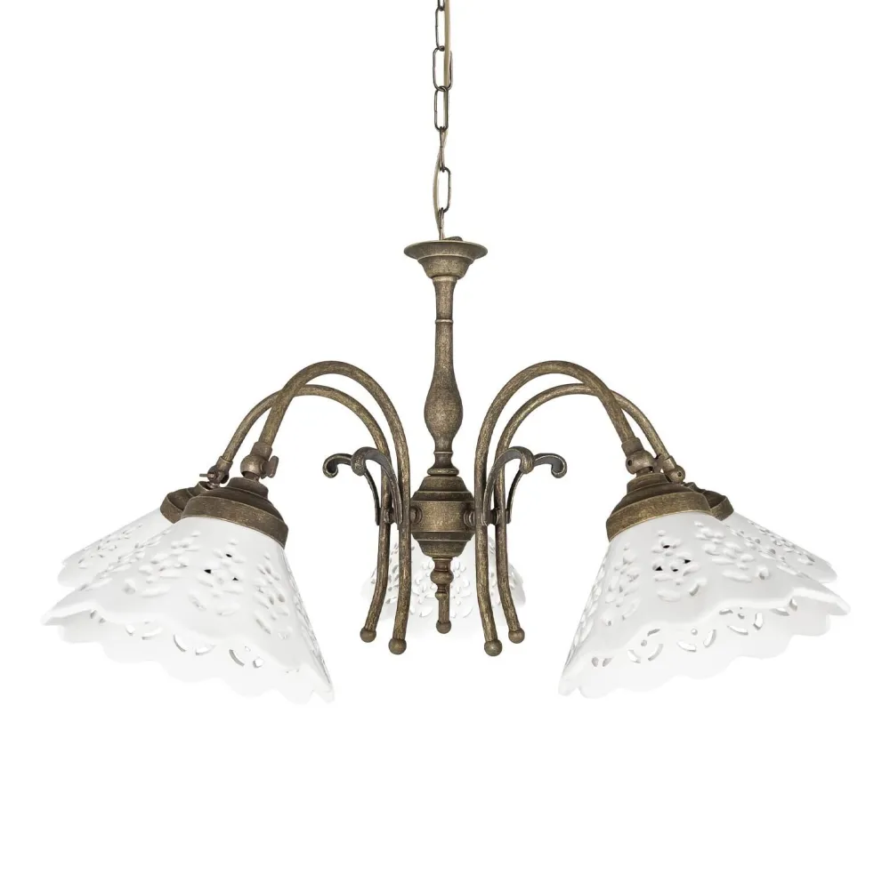 Sale Giovanni Battista Hängelampe Messing Keramik in Weiß Bronze Antik 5x E27