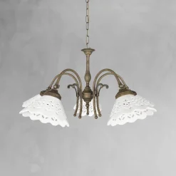 Sale Giovanni Battista Hängelampe Messing Keramik in Weiß Bronze Antik 5x E27