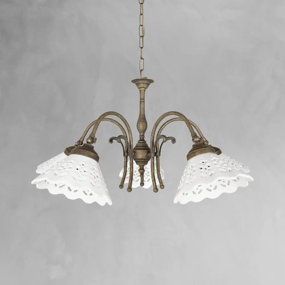 Sale Giovanni Battista Hängelampe Messing Keramik in Weiß Bronze Antik 5x E27