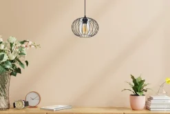 Belis Hängelampe Metall E27 rund Ø25 cm Schwarz Retro Design* Hängelampen|Bürolampen