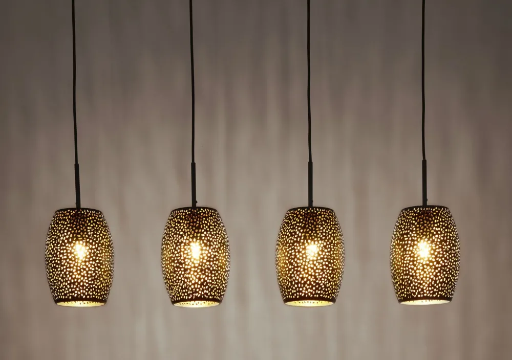 Searchlight Hängelampe Metall 4-flammig Schwarz Gold B: 90 cm E27* Hängelampen|Esszimmer Lampen