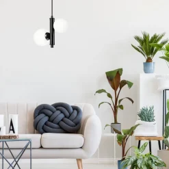 Best Lamkur Hängelampe Metall Glas Schwarz Weiß 2x E27 Kugelschirme