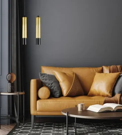 Discount Belis Hängelampe Metall GU10 35 cm lang Schwarz Gold stilvoll