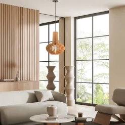 Outlet Maytoni Hängelampe Metall Holz D: 35 cm rund H: max. 340,5 cm