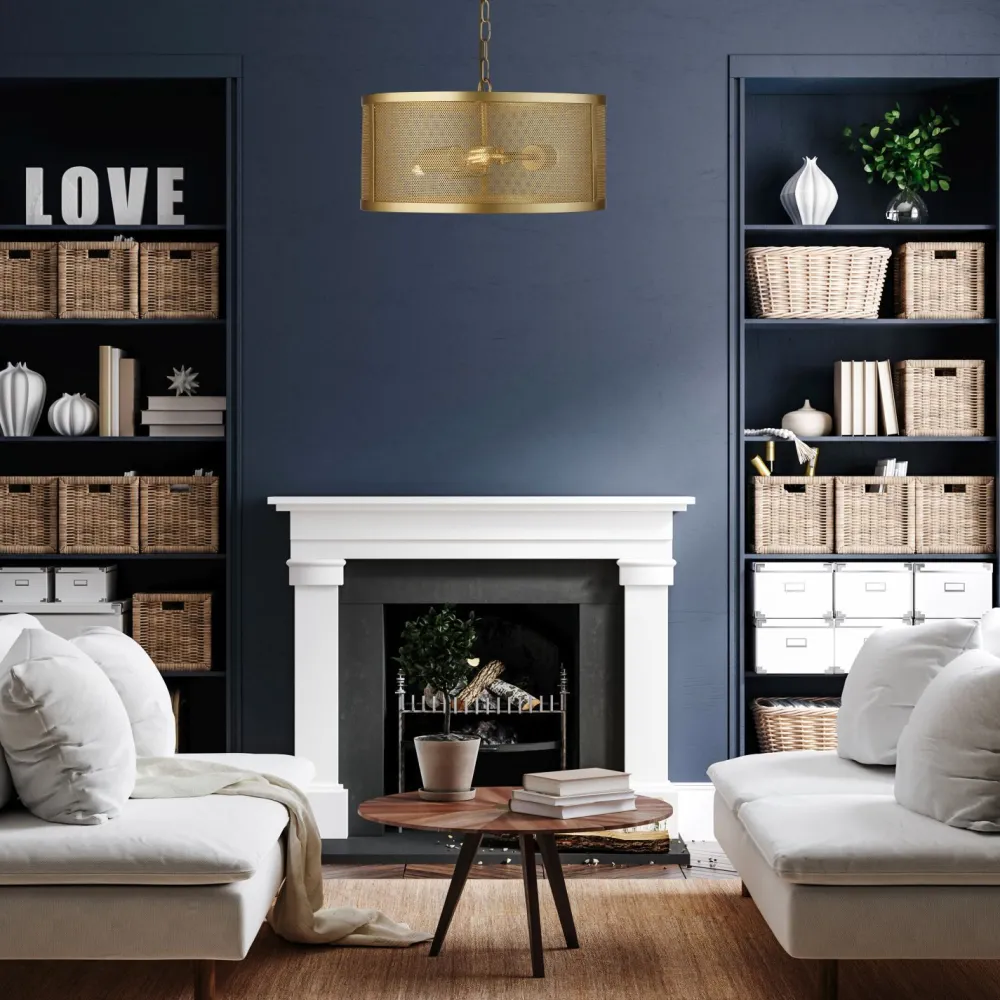 Searchlight Hängelampe Metall Mesh Ø 45 cm rund 3x E27 in Gold* Hängelampen|Esszimmer Lampen