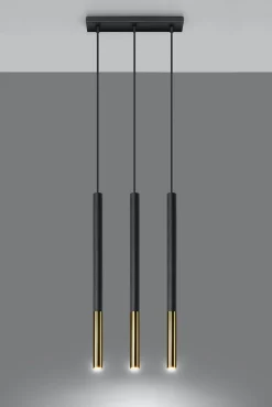Sollux Hängelampe Metall Schwarz Gold länglich 3-flammig G9* Hängelampen|Moderne Lampen