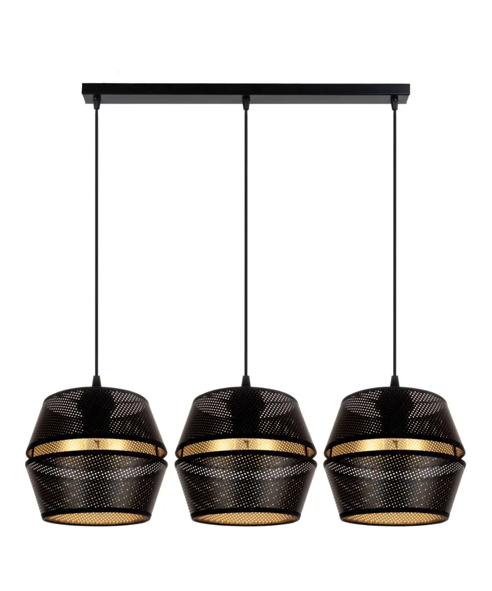 Belis Hängelampe Metall Schwarz Gold E27 70 cm lang 3-flammig* Hängelampen|Bürolampen