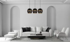 Belis Hängelampe Metall Schwarz Gold E27 70 cm lang 3-flammig* Hängelampen|Bürolampen