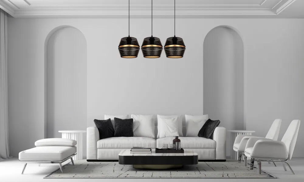 Belis Hängelampe Metall Schwarz Gold E27 70 cm lang 3-flammig* Hängelampen|Bürolampen