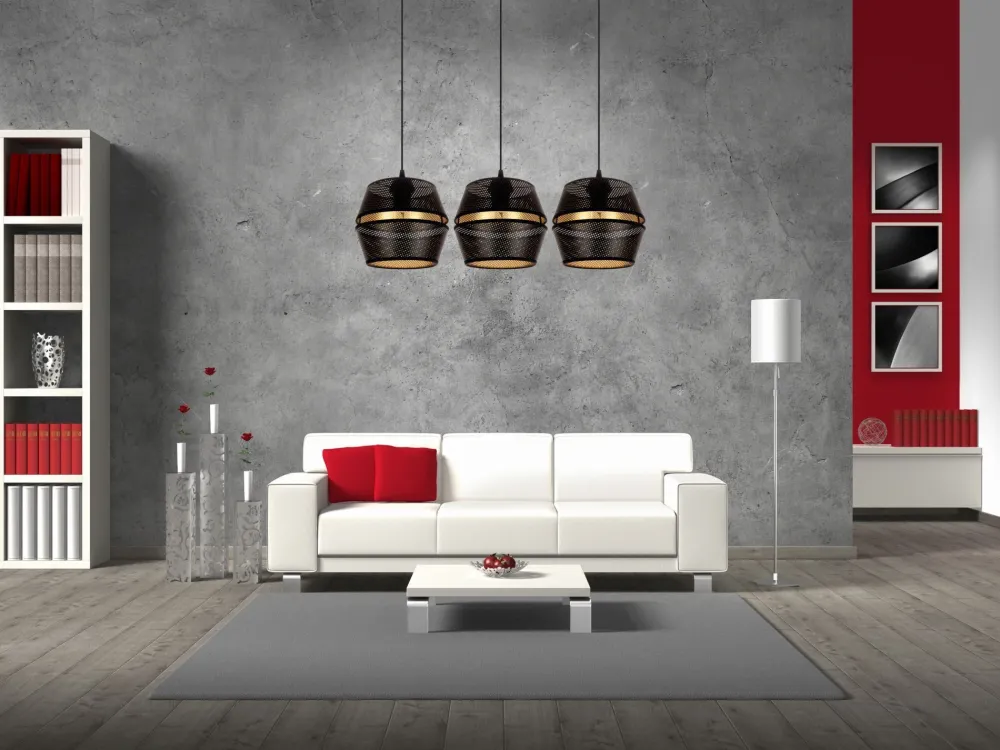 Belis Hängelampe Metall Schwarz Gold E27 70 cm lang 3-flammig* Hängelampen|Bürolampen