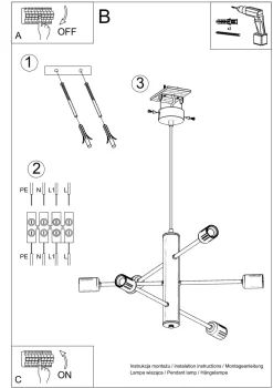 Clearance Sollux Hängelampe Metall Schwarz 6-flammig E27 Esstisch