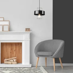 Clearance Lamkur Hängelampe Metall Schwarz Chrom Ø 20 cm E27 höhenverstellbar