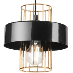 Lamkur Hängelampe Metall Schwarz Gold Ø 20 cm E27 höhenverstellbar* Bürolampen|Küchenlampen