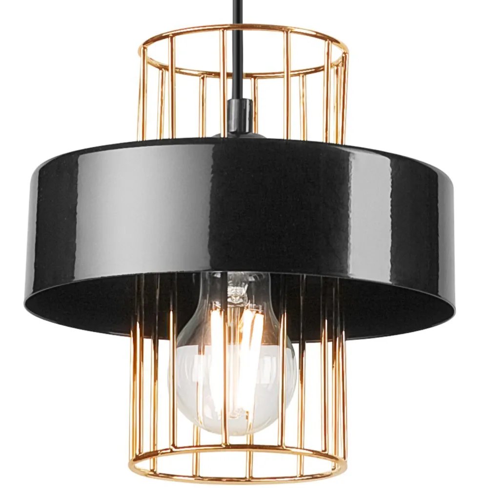 Lamkur Hängelampe Metall Schwarz Gold Ø 20 cm E27 höhenverstellbar* Bürolampen|Küchenlampen