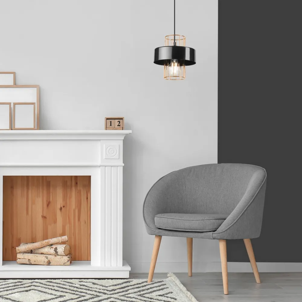 Lamkur Hängelampe Metall Schwarz Gold Ø 20 cm E27 höhenverstellbar* Bürolampen|Küchenlampen