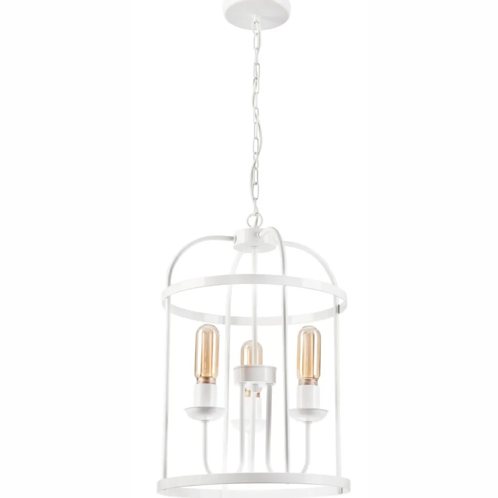 Lamkur Hängelampe Metall Weiß Ø 35,5 cm 3-flammig E27 Rustikal* Bürolampen|Rustikale Lampen