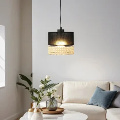 TK Lighting Hängelampe Modern Schwarz Braun E27 Stoffschirm* Hängelampen|Esszimmer Lampen