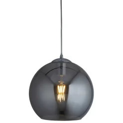 Searchlight Hängelampe Rauchglas D: 35 cm Glas Metall Kugelschirm* Wohnzimmerlampen|Glaslampen