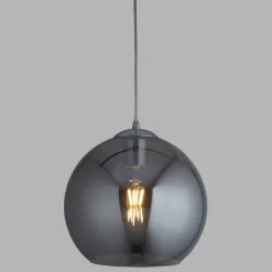 Searchlight Hängelampe Rauchglas D: 35 cm Glas Metall Kugelschirm* Wohnzimmerlampen|Glaslampen