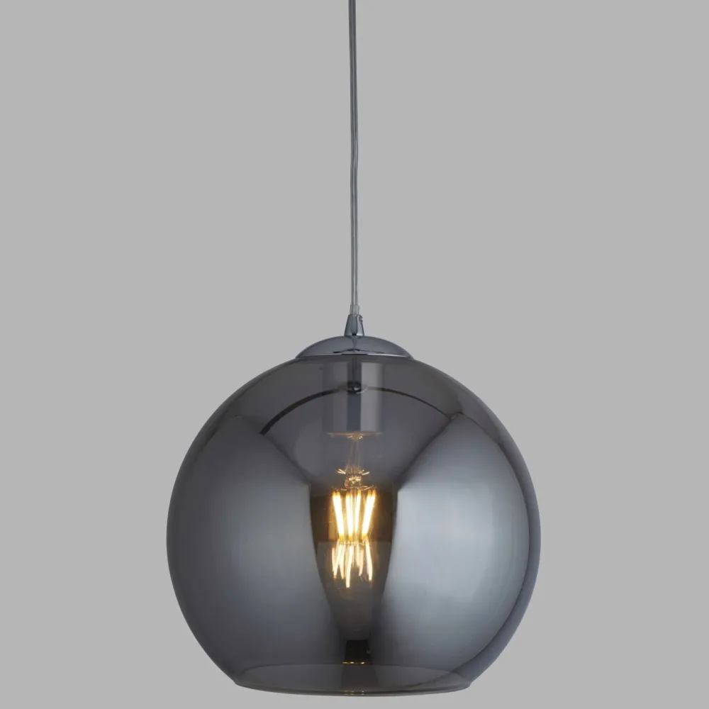 Searchlight Hängelampe Rauchglas D: 35 cm Glas Metall Kugelschirm* Wohnzimmerlampen|Glaslampen