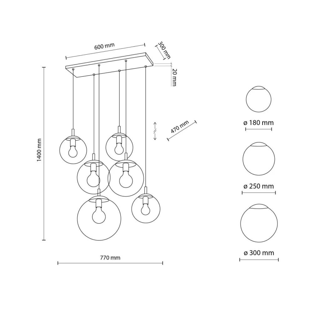 TK Lighting Hängelampe Rauchglas L: 77 cm H: max. 140 cm 6x E27* Hängelampen|Esszimmer Lampen