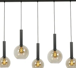 Discount Masterlight Hängelampe Rauchglas Metall 5-flammig Schwarz ELRIC