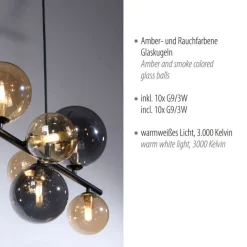 Clearance Paul Neuhaus Hängelampe Rauchgrau Bernstein G9 3000 lm Glas 10-flmg