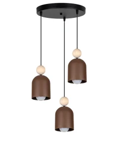 Belis Hängelampe Rostbraun Metall Holz 3-flmg E27 Ø36 cm rund* Hängelampen|Bürolampen