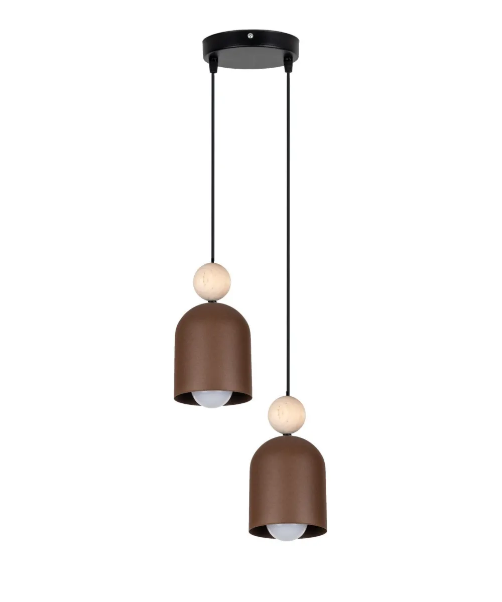 Belis Hängelampe Rostbraun Metall Holz 2-flmg E27 Ø21 cm rund* Hängelampen|Bürolampen