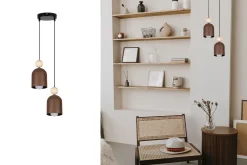 Belis Hängelampe Rostbraun Metall Holz 2-flmg E27 Ø21 cm rund* Hängelampen|Bürolampen