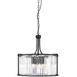 Outlet Searchlight Hängelampe rund Ø 50 cm Kristall Art Déco Schwarz Klar