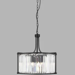 Outlet Searchlight Hängelampe rund Ø 50 cm Kristall Art Déco Schwarz Klar