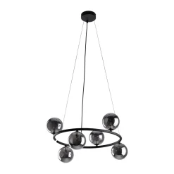 Best TK Lighting Hängelampe rund Ø 62 cm Metall Rauchglas 6x G9 BRENDAN
