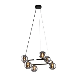 Best TK Lighting Hängelampe rund Ø 62 cm Metall Rauchglas 6x G9 BRENDAN