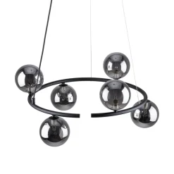 Best TK Lighting Hängelampe rund Ø 62 cm Metall Rauchglas 6x G9 BRENDAN