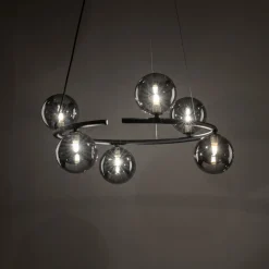 Best TK Lighting Hängelampe rund Ø 62 cm Metall Rauchglas 6x G9 BRENDAN