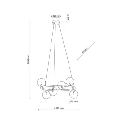 Best TK Lighting Hängelampe rund Ø 62 cm Metall Rauchglas 6x G9 BRENDAN