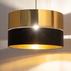 TK Lighting Hängelampe rund Ø 50 cm Stoff Metall E27 Schwarz Gold* Hängelampen|Esszimmer Lampen